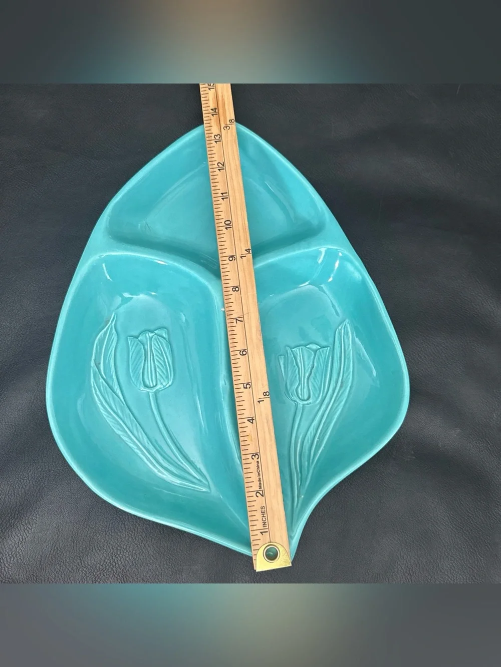 Hoenig Of California Turquoise Tulip Platter Dish Easter Spring Vintage USA Made
